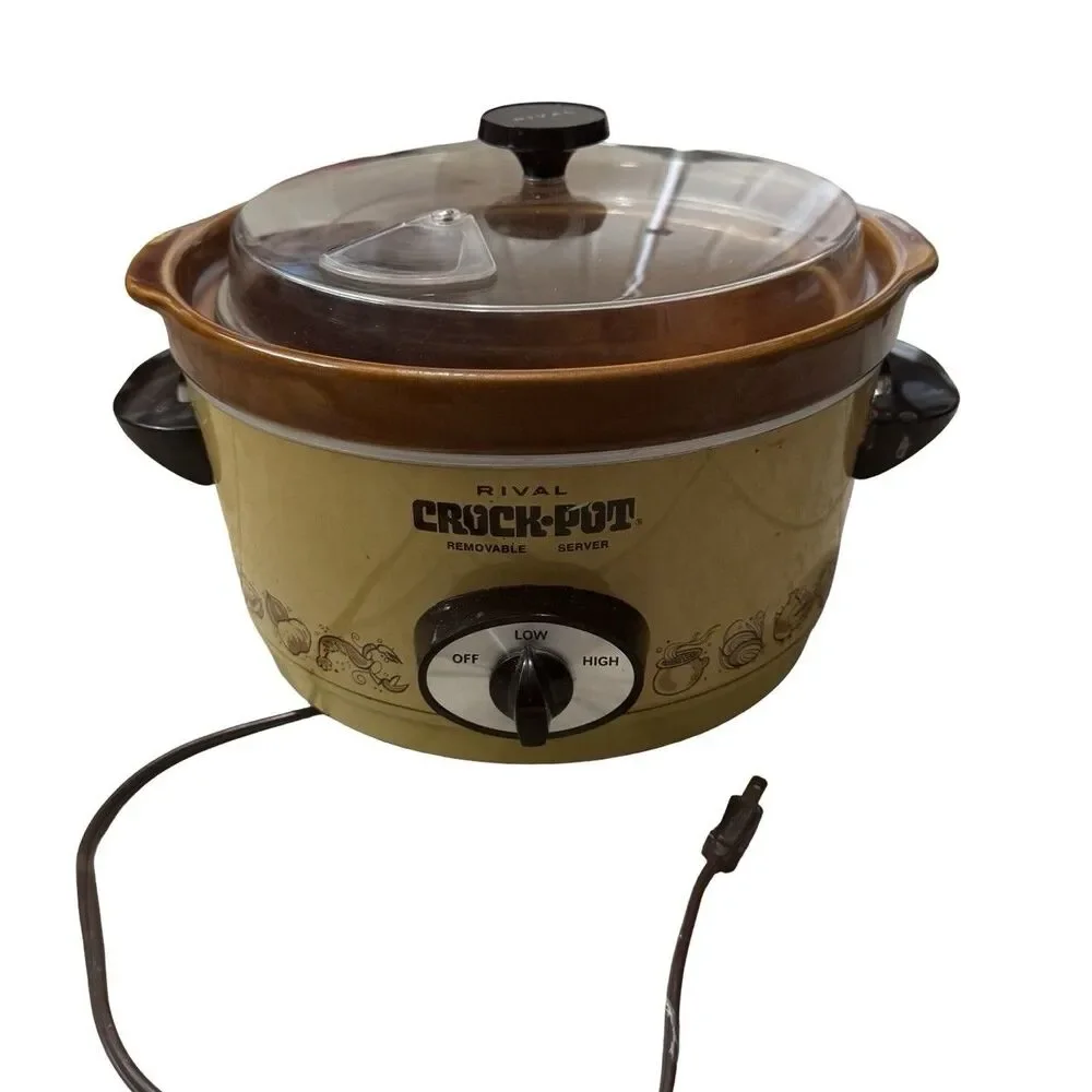 Vintage Rival Crock Pot 5 Qt Slow Cooker #3350 Plastic Lid Removable Crock